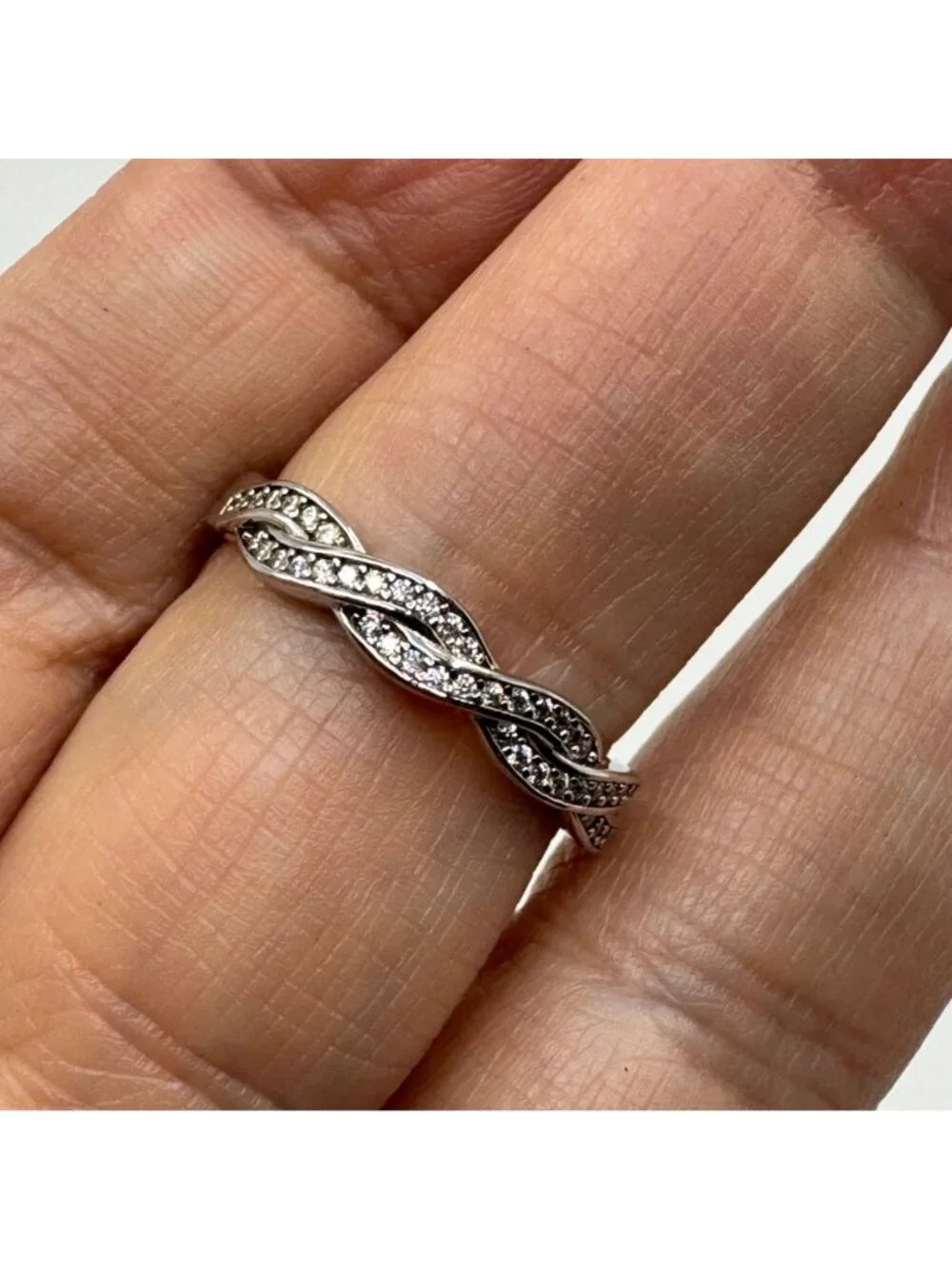 Cubic Zirconia Woven Design 4mm Band Sterling Silver 925 Ring Size 9.75